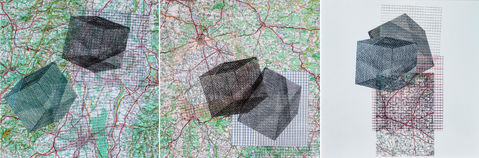 08. CHOI Hyun-Joo, À la recherche de la cité perdue, 2021, Encre sur papier, cartes routiè