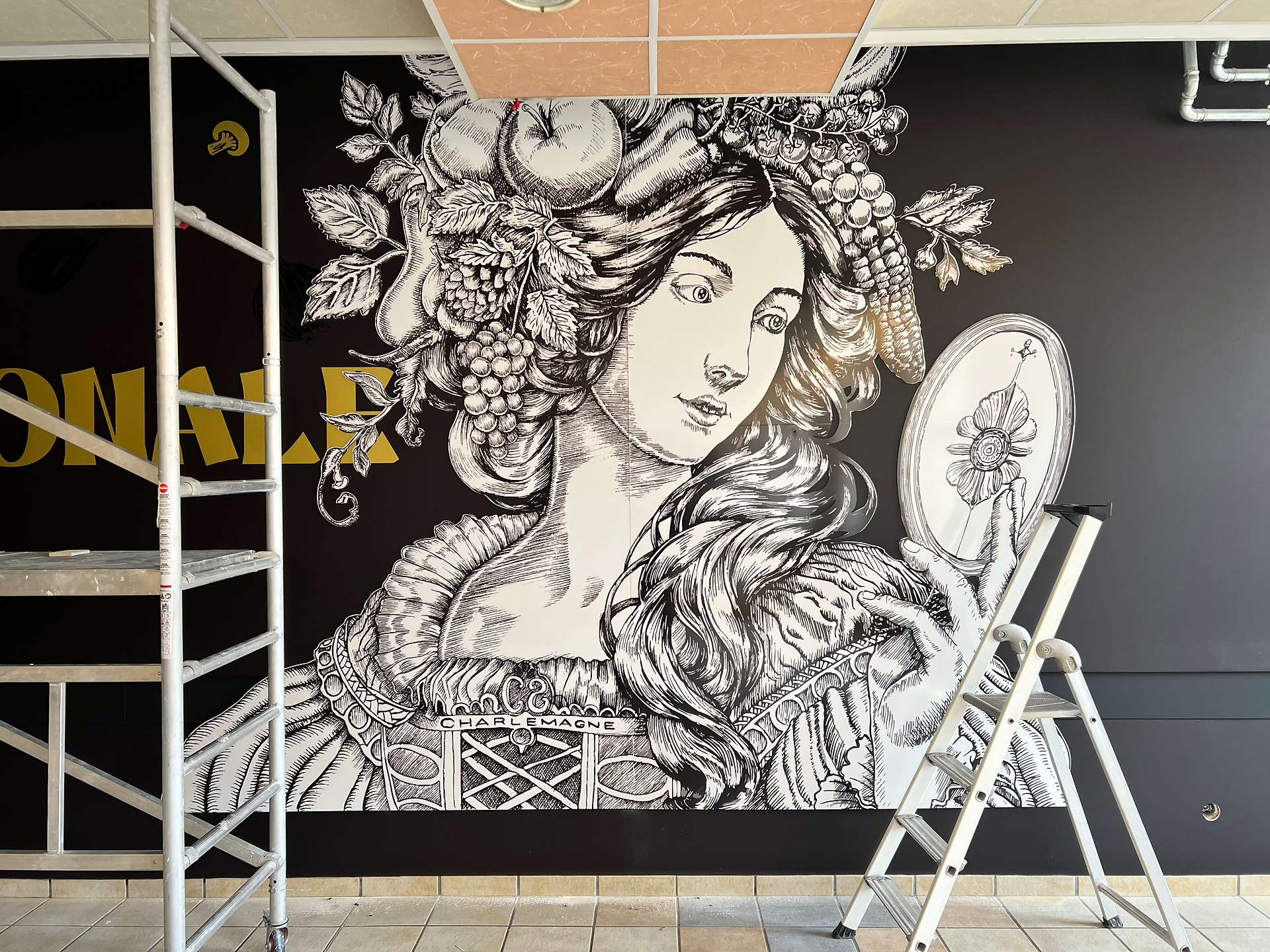 STUDIO VÉBÉ • Direction artistique de fresque d'art mural street art contemporain pour le restaurant