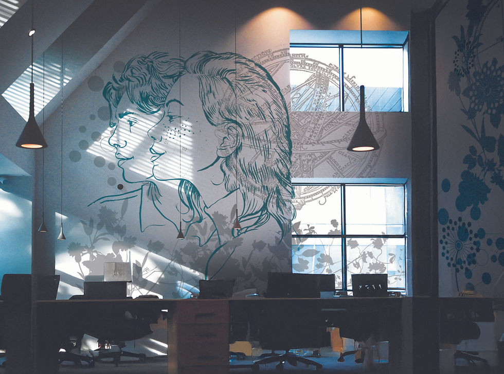 fresques d'art monumentales et signalétiques décoratives pour bureaux d'entreprises - STUDIO VÉBÉ