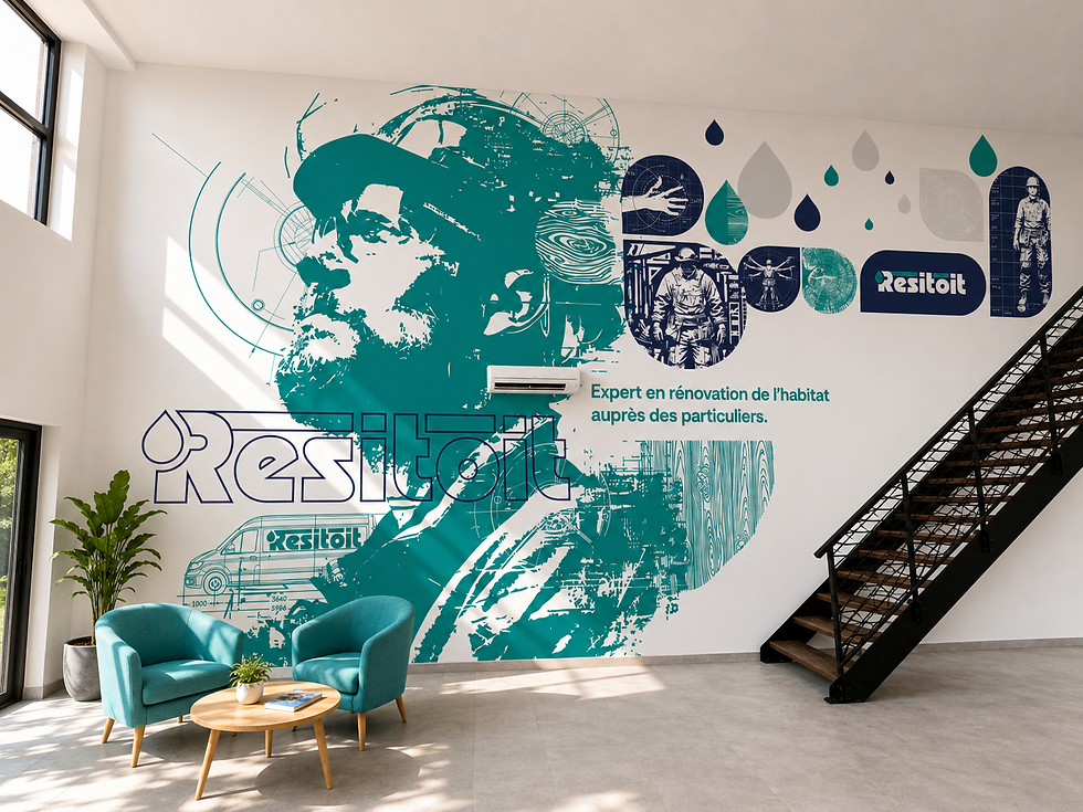 STUDIO VÉBÉ • Fresque d'art mural XXL corporate pour entreprise professionnel du bâtiment