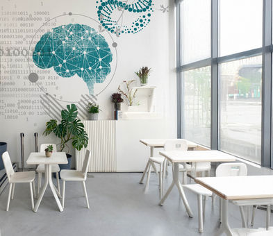 Fresques d'art monumentales et signalétiques décoratives pour bureaux d'entreprise - adhésif illustration à la main et direction artistique par STUDIO VÉBÉ