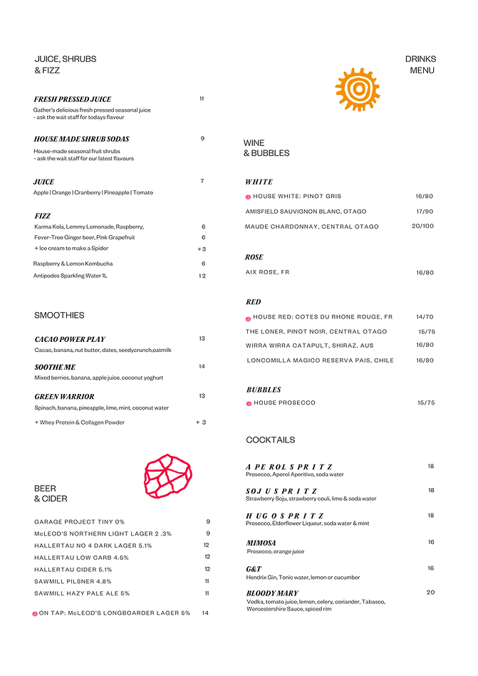Gather Cold Drinks Menu