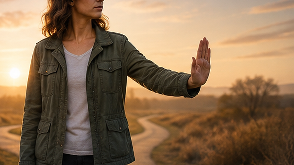 Woman setting a clear boundary, representing personal agency and healthier relationship patterns