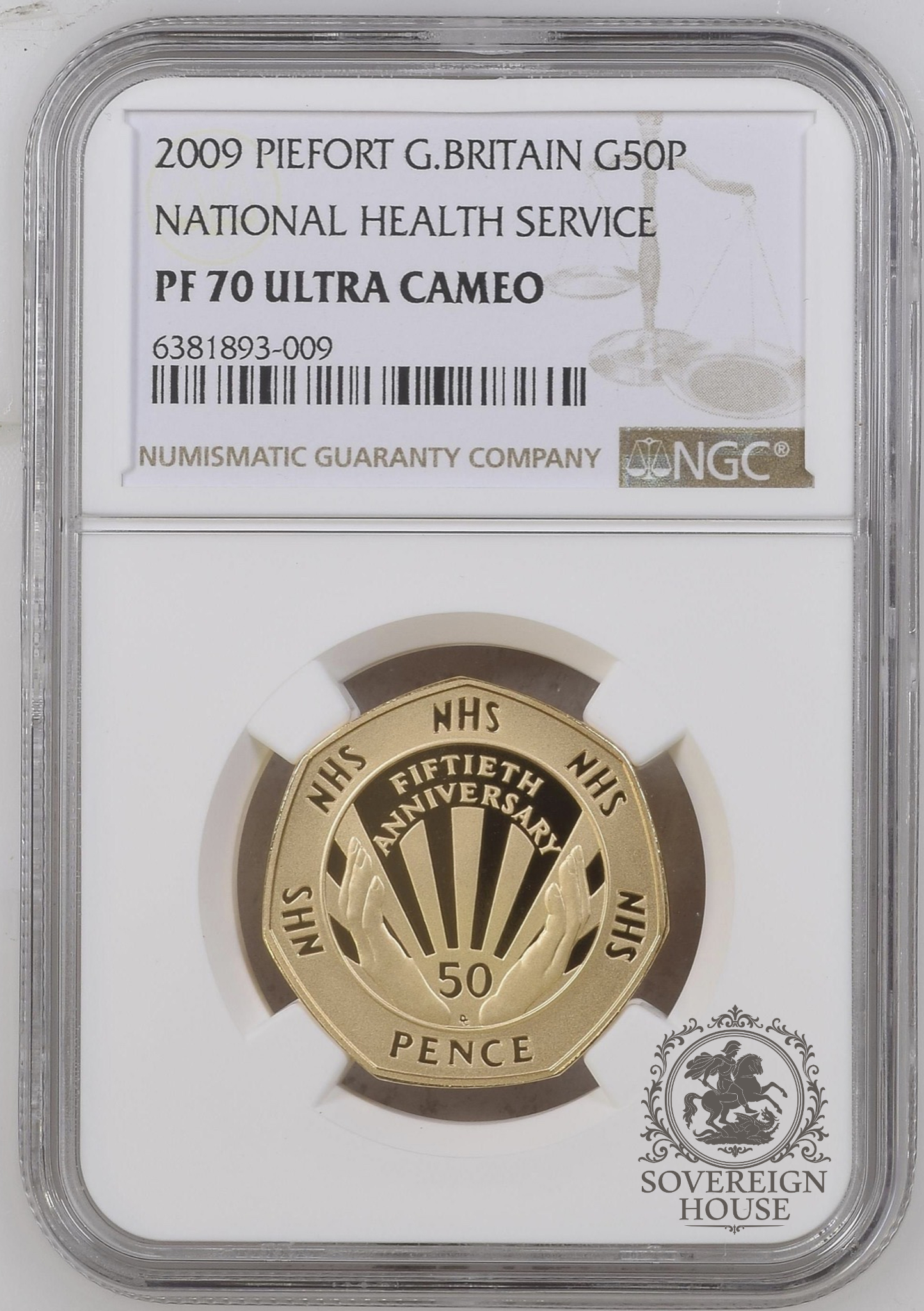 NGC PF70 2009 50p NHS Piedfort - Proof Gold Coin - Mintage 40