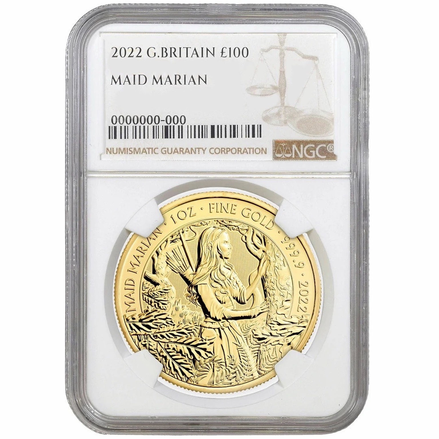 NGC 2022 1oz Gold Maid Marian - Myths & Legends Coin MS66+
