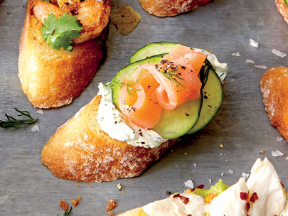 Crostini with Jerk Shrimp and Pineapple Chutney