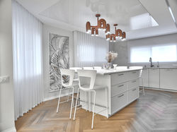 A view of the kitchen island