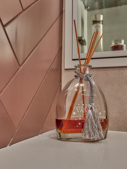 Fishbone ceramics on the wall in the master bathroom