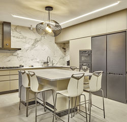 A view of the kitchen island