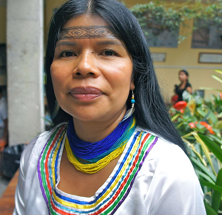 Patricia Gualinga of Sarayaku, Ecuador, following a march of Amazonian Indigenous women against extraction - Photo via Emily Arasim/WECAN International