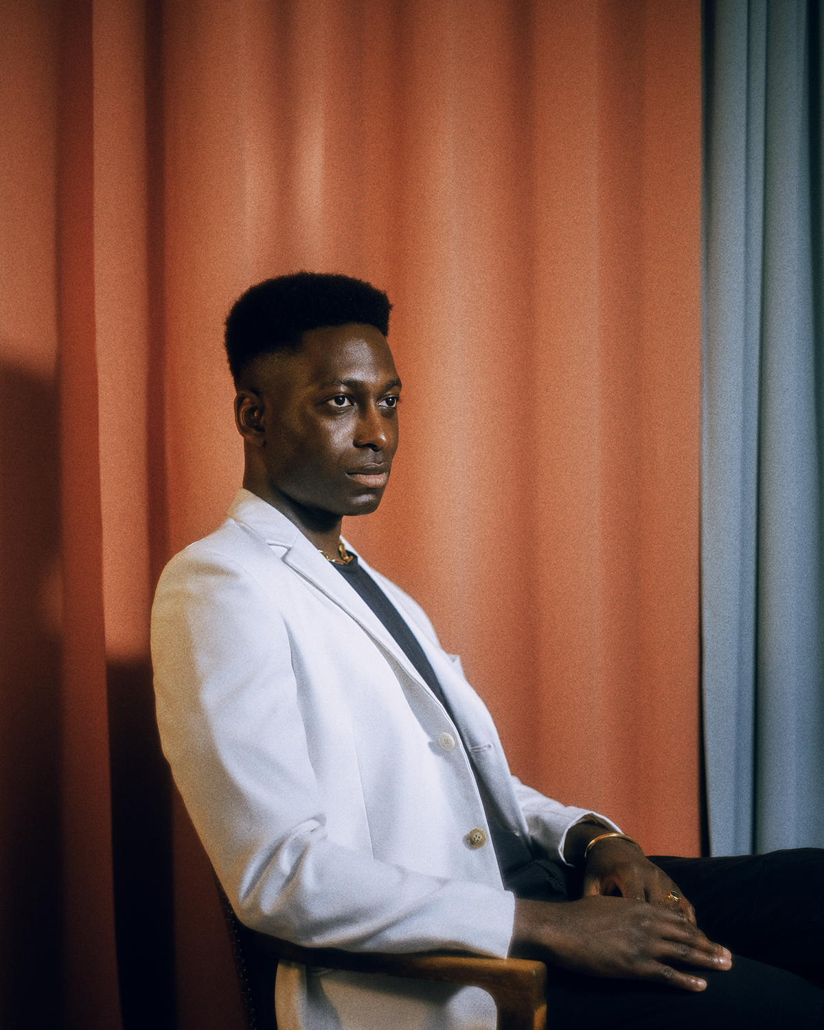 Cinematic timeless actor portrait photographed in London home studio Dalston