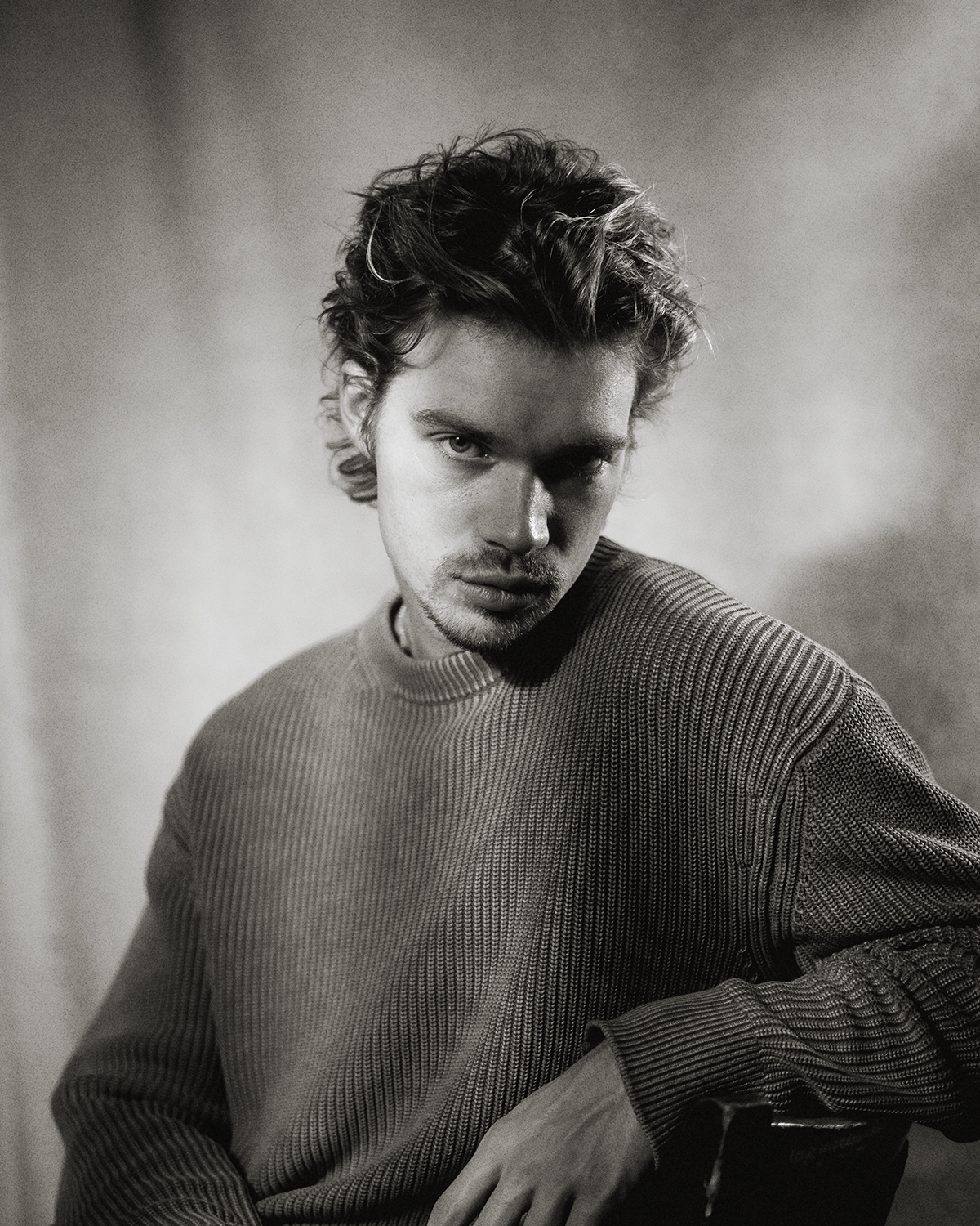 Cinematic timeless actor portrait photographed in London home studio Dalston