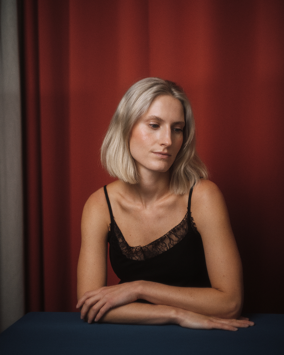 Cinematic timeless actor portrait photographed in London home studio Dalston