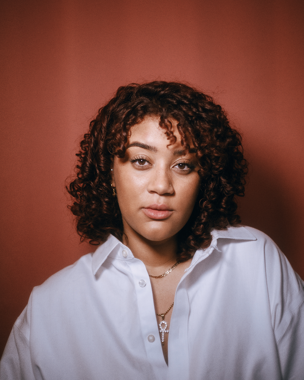 Cinematic timeless actor headshot photographed in London home studio Dalston