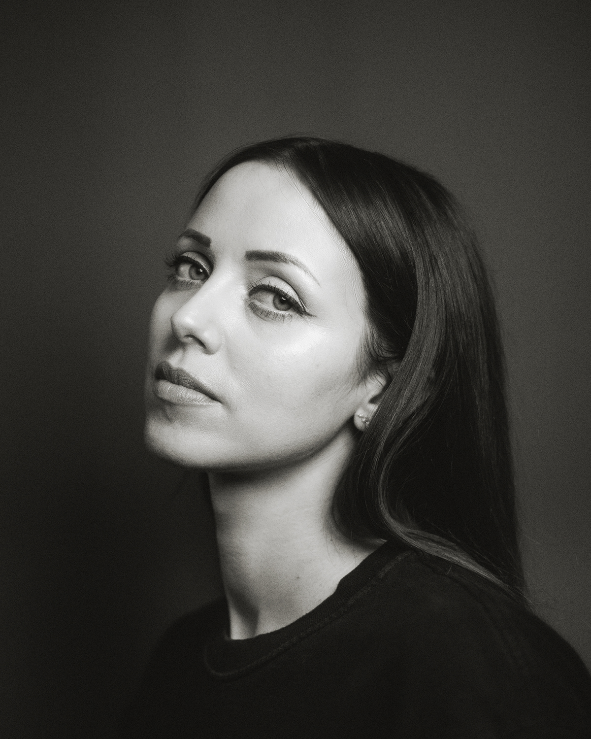 Cinematic timeless actor headshot photographed in London home studio Dalston
