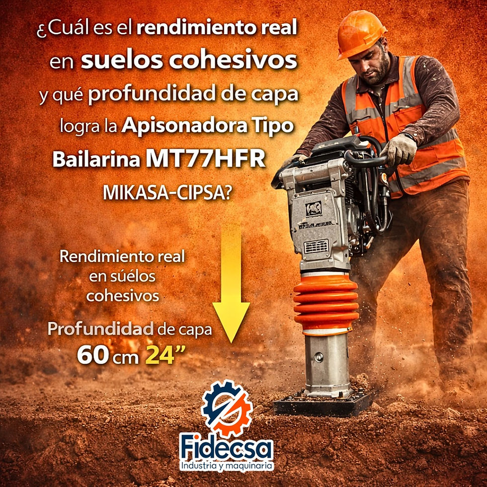 ¿Cuál es el rendimiento real en suelos cohesivos y qué profundidad de capa logra la Apisonadora Tipo Bailarina MT77HFR MIKASA-CIPSA?