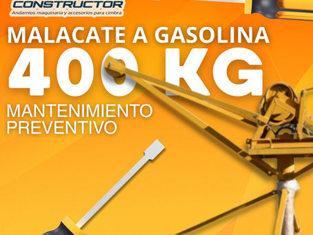 ¿Qué tipo de mantenimiento preventivo requiere el motor a gasolina y el sistema de embrague de este malacate de 400 kg?