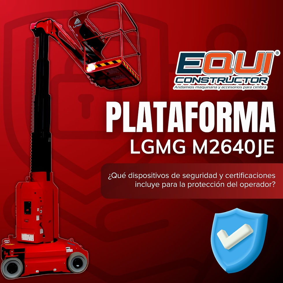 ¿Qué dispositivos de seguridad y certificaciones incluye la Plataforma de Mástil LGMG M2640JE para la protección del operador?