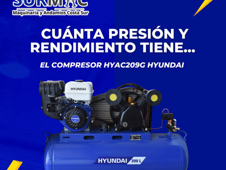 ¿Cuánta presión y rendimiento tiene el Compresor HYAC209G Hyundai de 200 litros y qué herramientas puede alimentar?