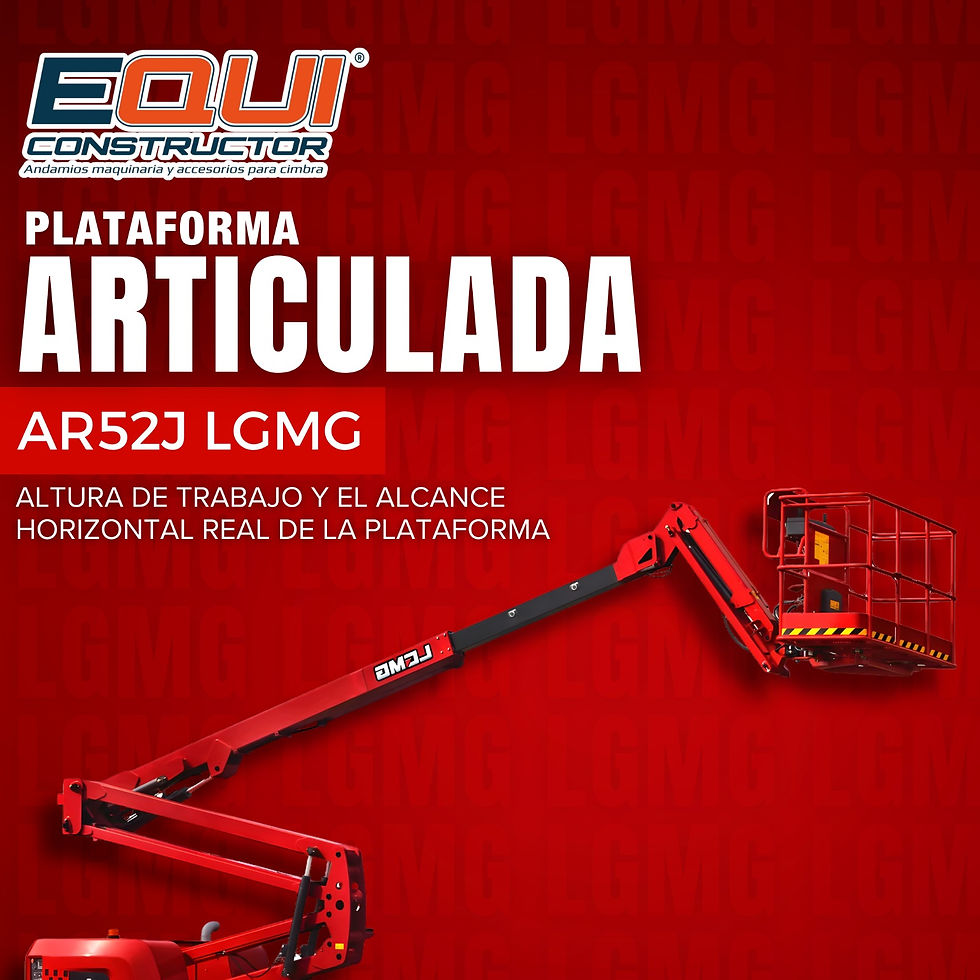 ¿Cuál es la altura de trabajo y el alcance horizontal real de la Plataforma Articulada AR52J LGMG en condiciones de obra?