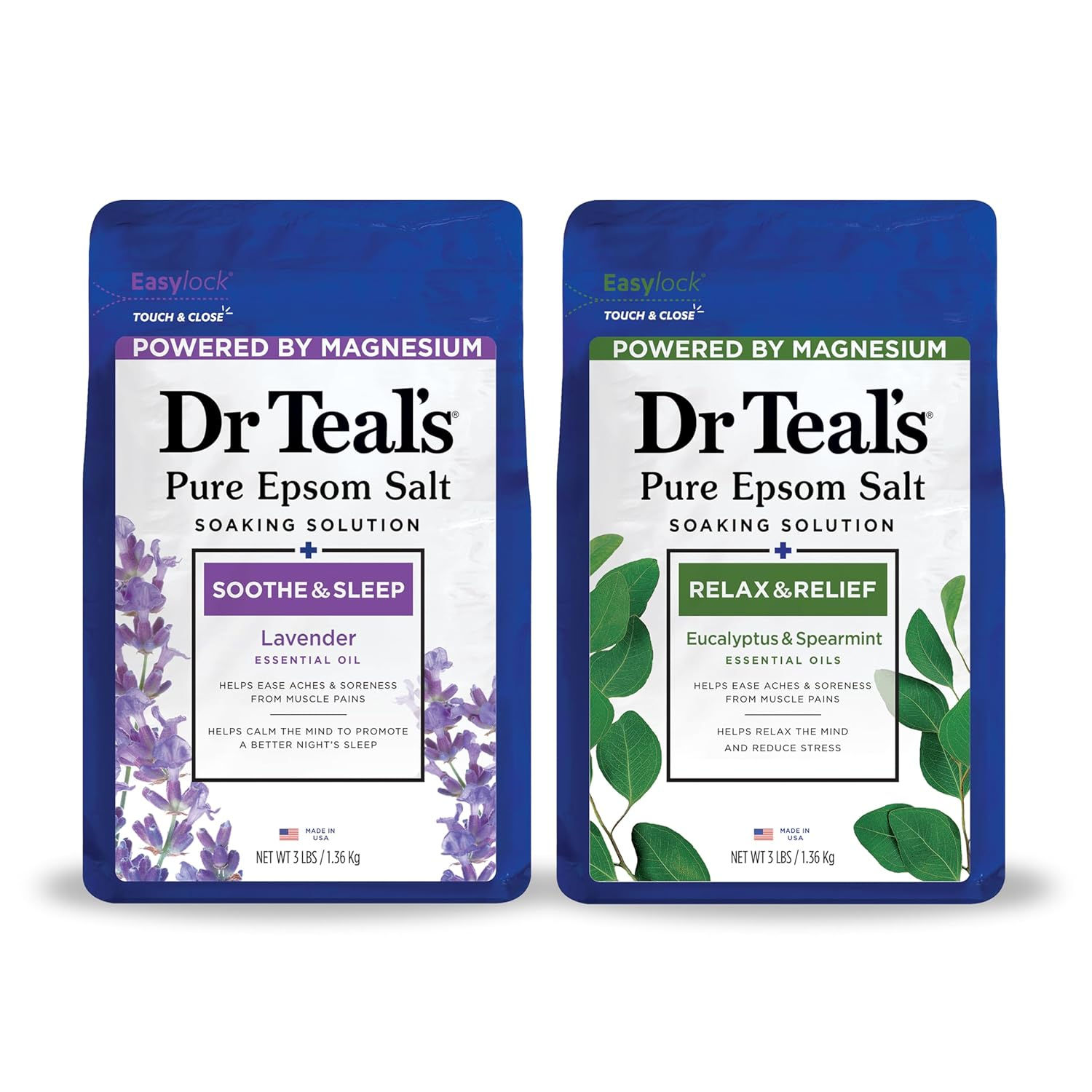 Dr Teal's Pure Epsom Salt, Lavender, Eucalyptus & Wellness Trio Bundle, 3 lbs (