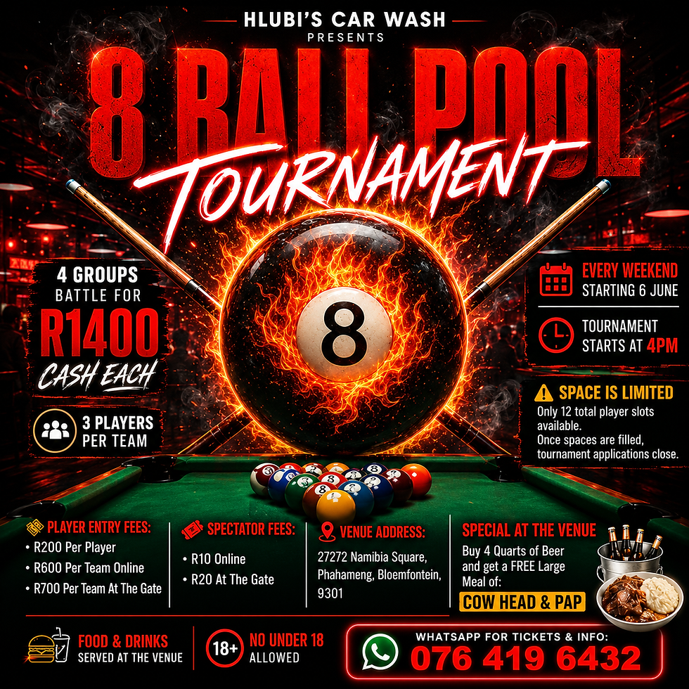 HLUBI’S CAR WASH 8 BALL POOL TOURNAMENT