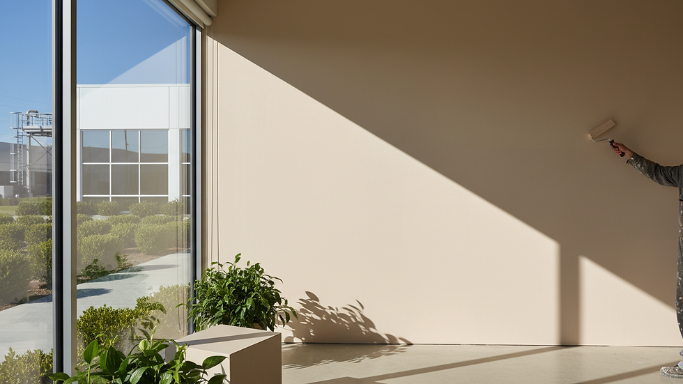 Close-up view of painter applying smooth coat on interior wall