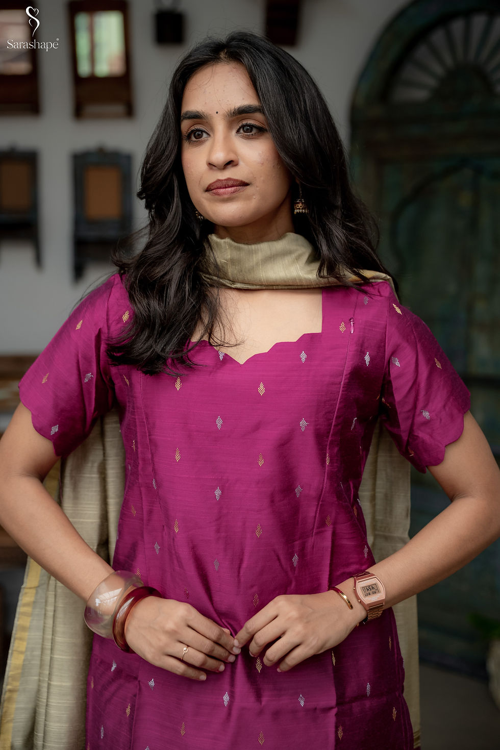 Thumbnail: Ambalika Raw silk Feeding Salwar Set ( Top and Duppata)