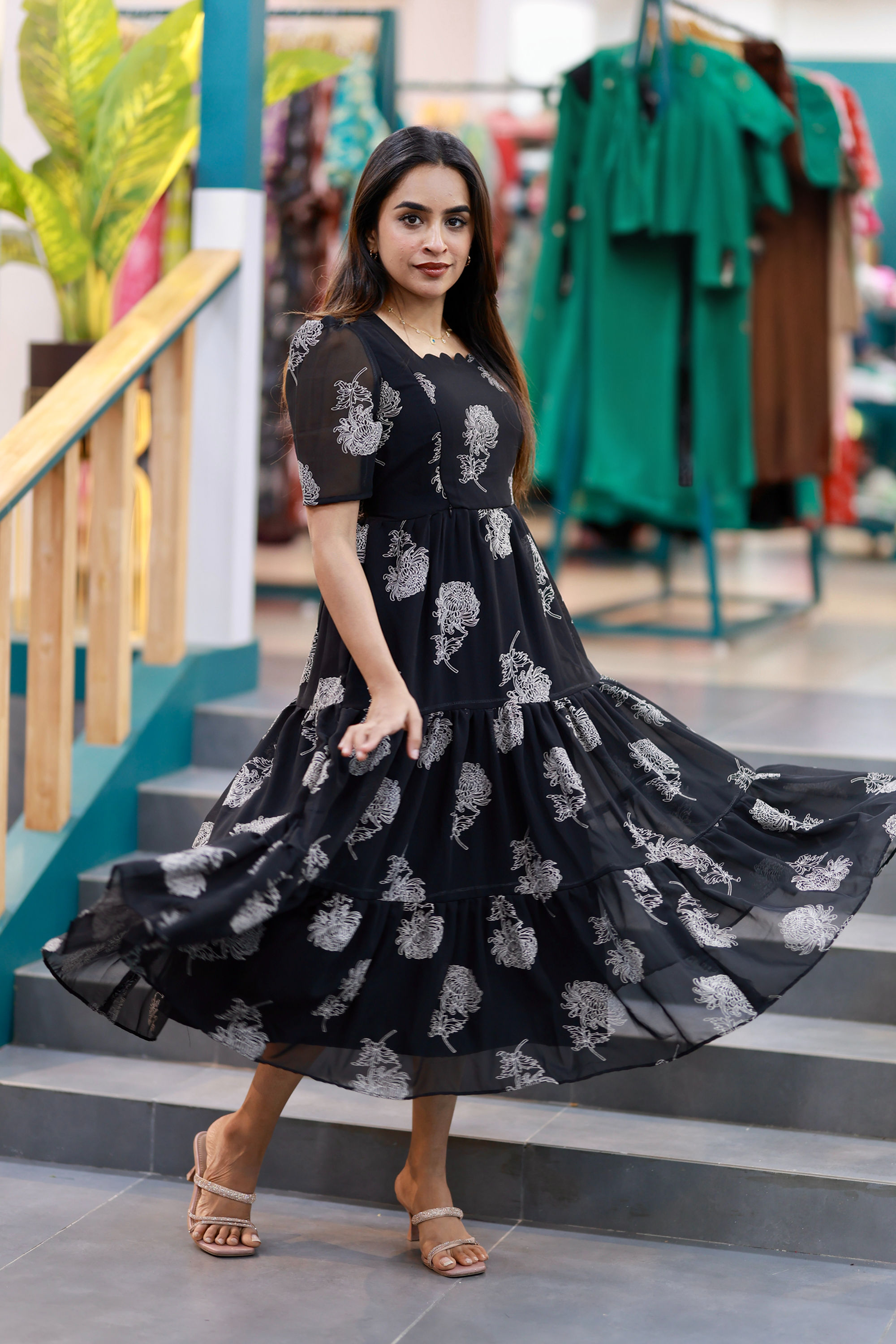 Carnation georgette dress With Feeding Zip