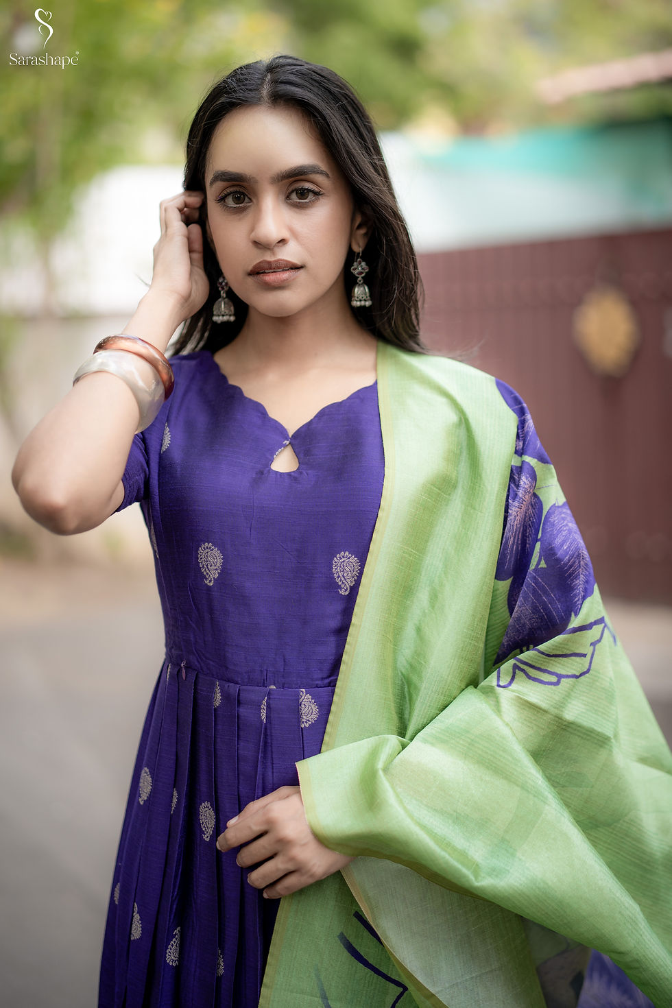 Thumbnail: Valli Feeding Raw Silk Anarkali ( Top+ Duppatta ) Set