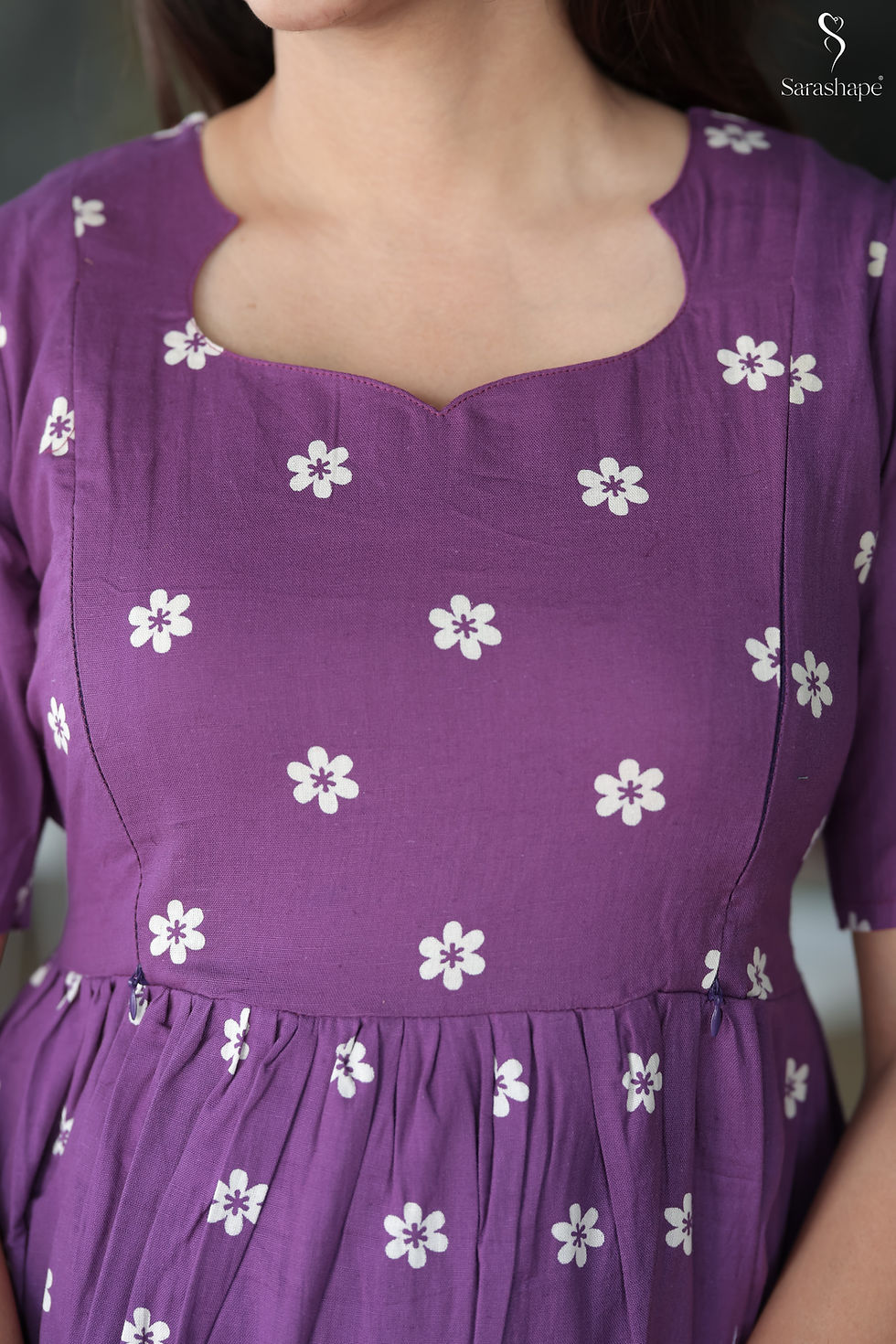 Thumbnail: Purple Flower F Cotton Flex Dress FEEDING (With Zip)