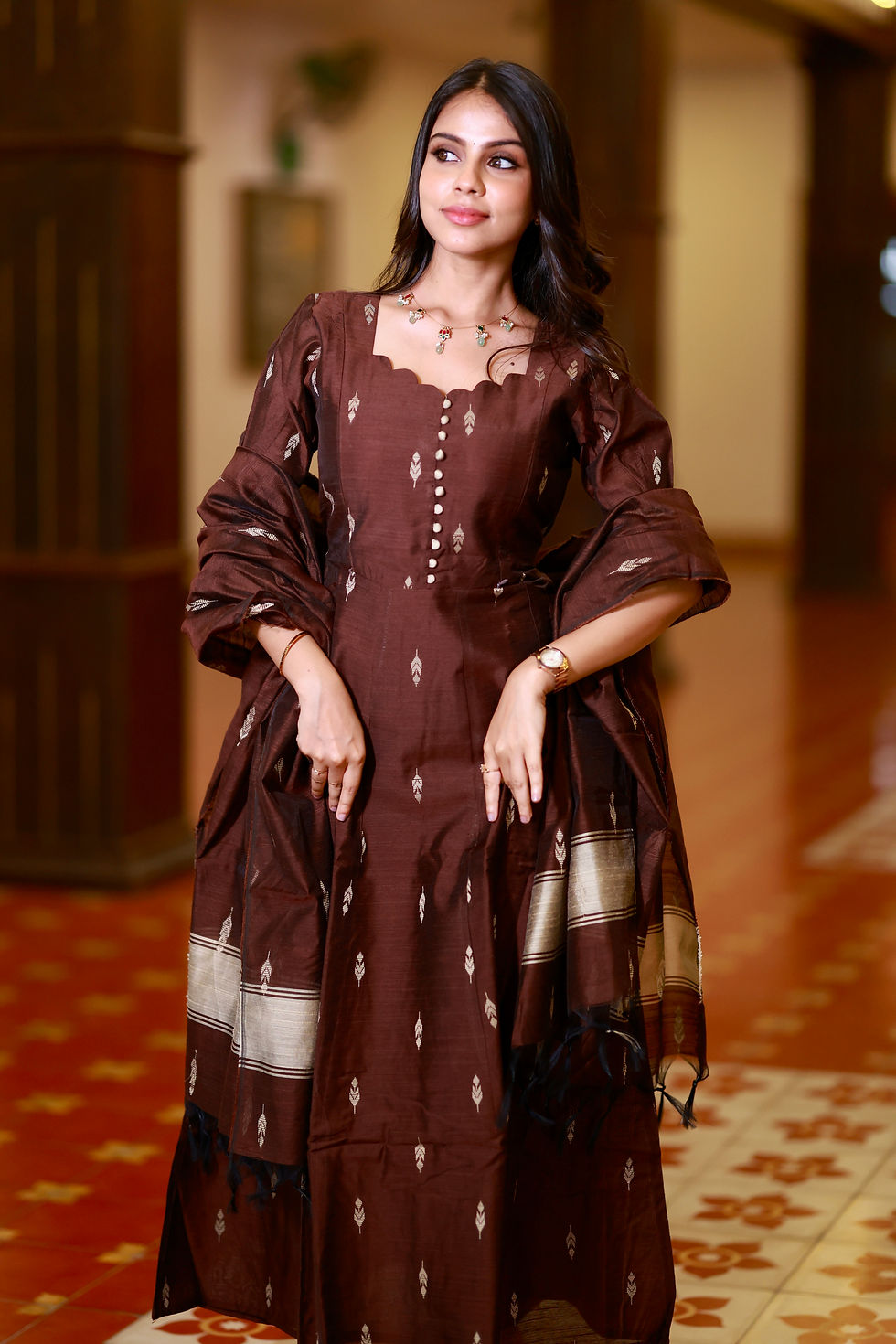 Thumbnail: Sangamithra - Raw silk Feeding Anarkali With Dupatta - Feeding with Zip
