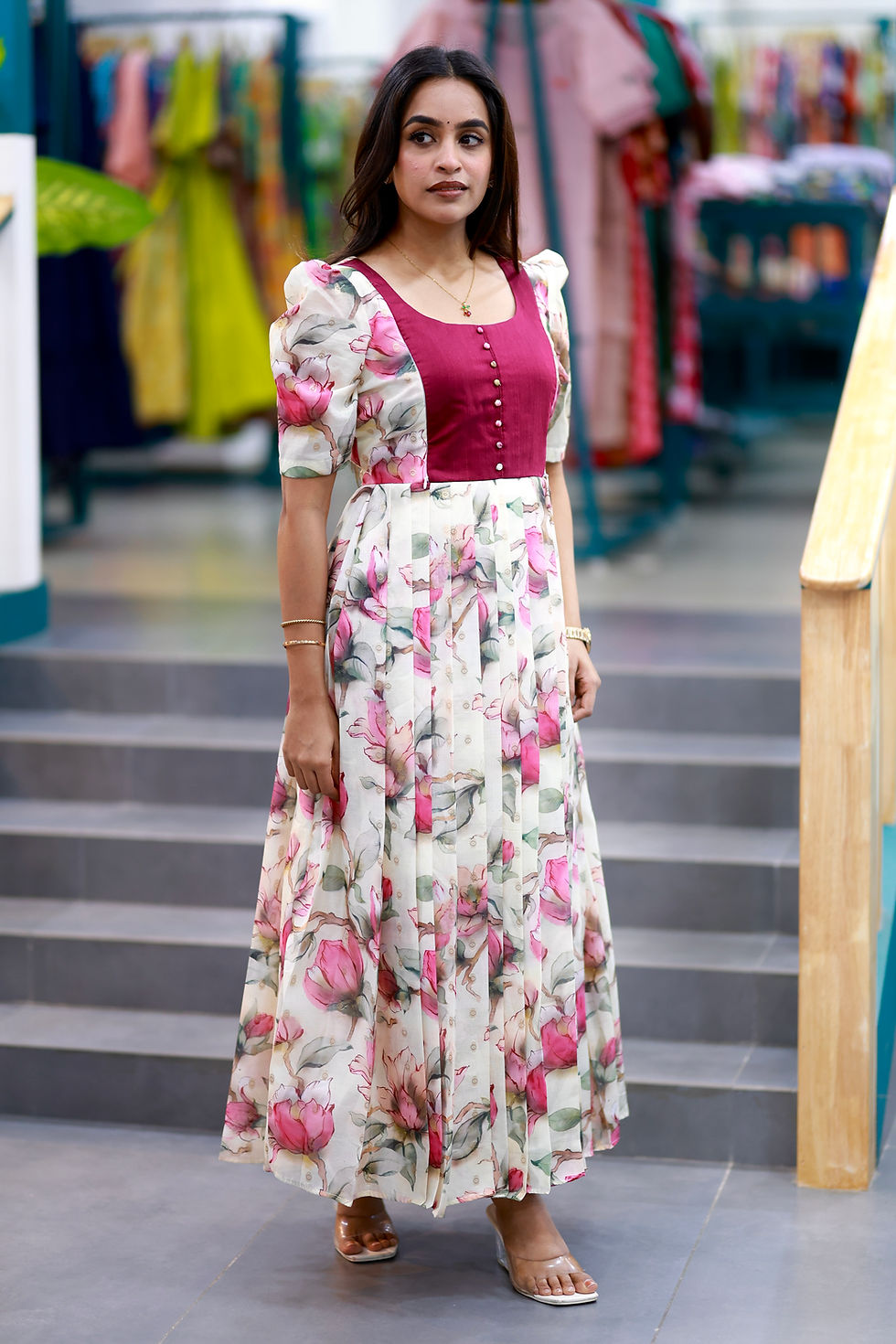 Thumbnail: Meenakshi Chanderi Butti Pleated Maxi - Diwali (Feeding/Non feeding )