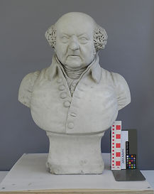 Marble bust of John Adams by M. J. Binion at Faneuil Hall, Boston