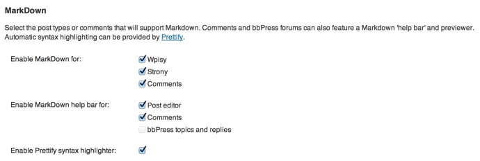 WP-Markdown - ustawienia