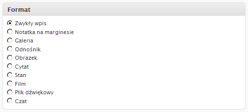 Wybieranie formatu wpisu