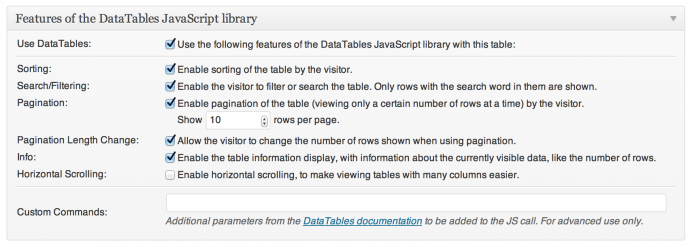 TablePress - DataTables