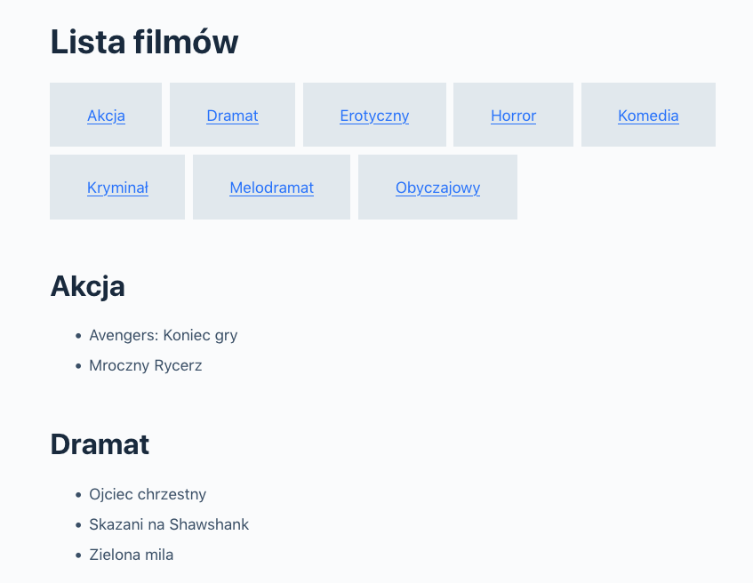 Wiersz blok wykorzystany do utworzenia indeksu listy filmów