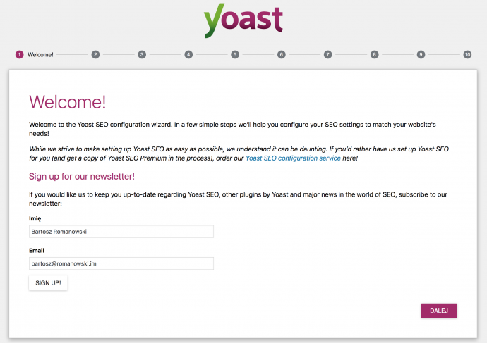 Yoast SEO - kreator konfiguracji