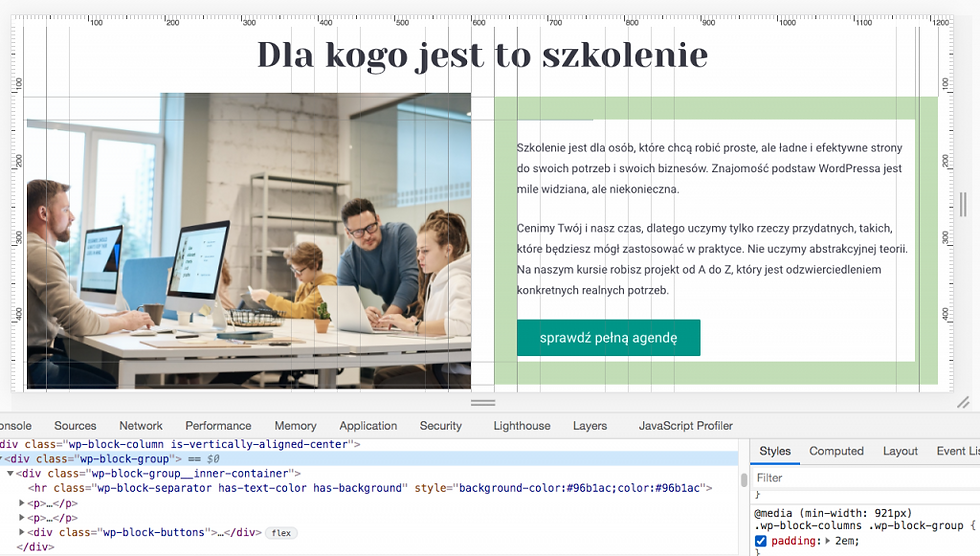 Blok grupa posiada padding (odstępy ze wszystkich stron) i dzięki temu zyskujemy dodatkową przestrzeń