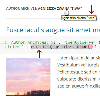 Rys. 4b. Wyświetlania artybutu title z esc_attr
