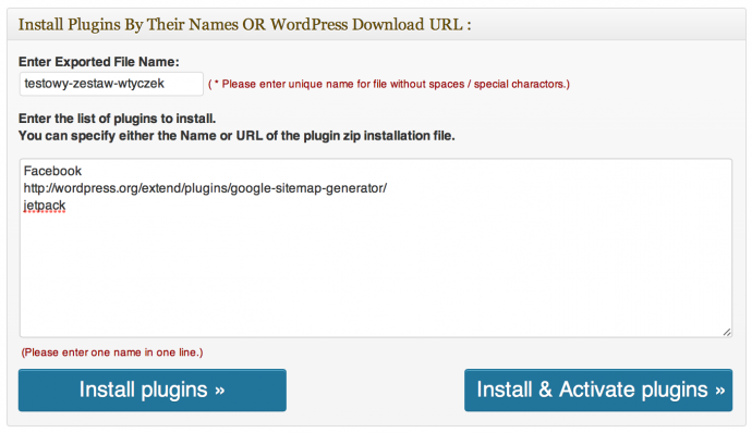 Multi Plugin Installer - lista wtyczek