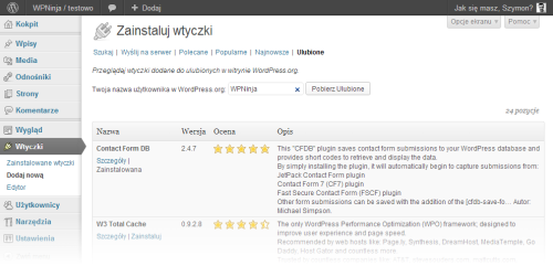Lista wszystkich ulubionych wtyczek