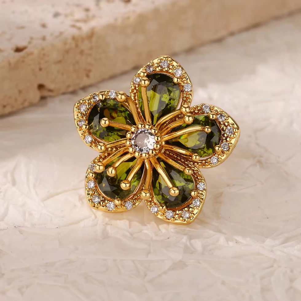 Thumbnail: Luxury Stainless Steel Green Zircon Flower Rings For Women Snake Finger Ring Gol