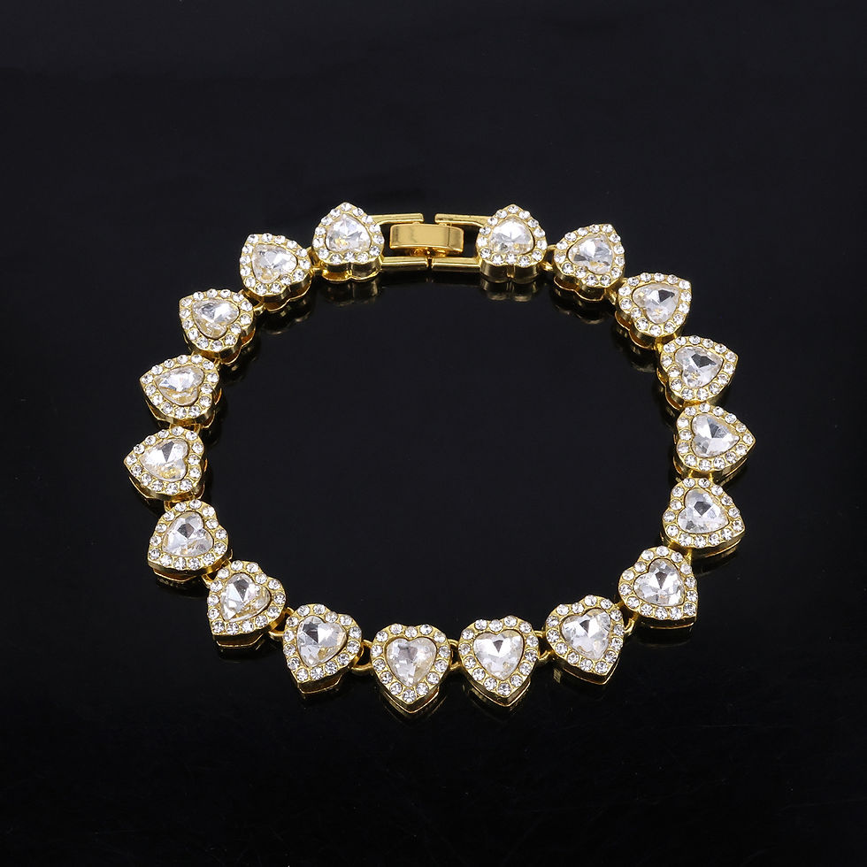Thumbnail: ZAKOL 45CM New Hip Hop Tennis Chain Bracelet Necklace Shiny Heart Rhinestone CZ 