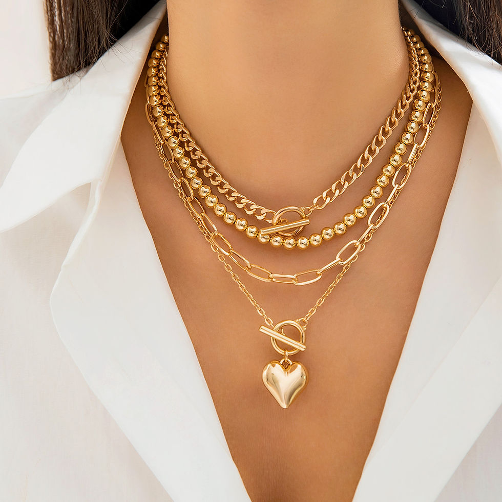 Thumbnail: 4Pcs/Set Punk Gold Color Heart Pendant Necklace for Women 2024 Trendy OT Buckle 