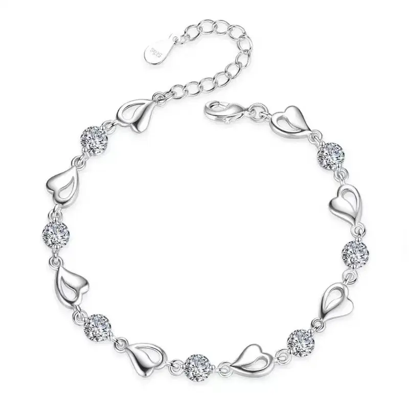 Thumbnail: 925 Sterling Silver Ocean Heart Bracelets For Women Vintage Korean Versatile Blu