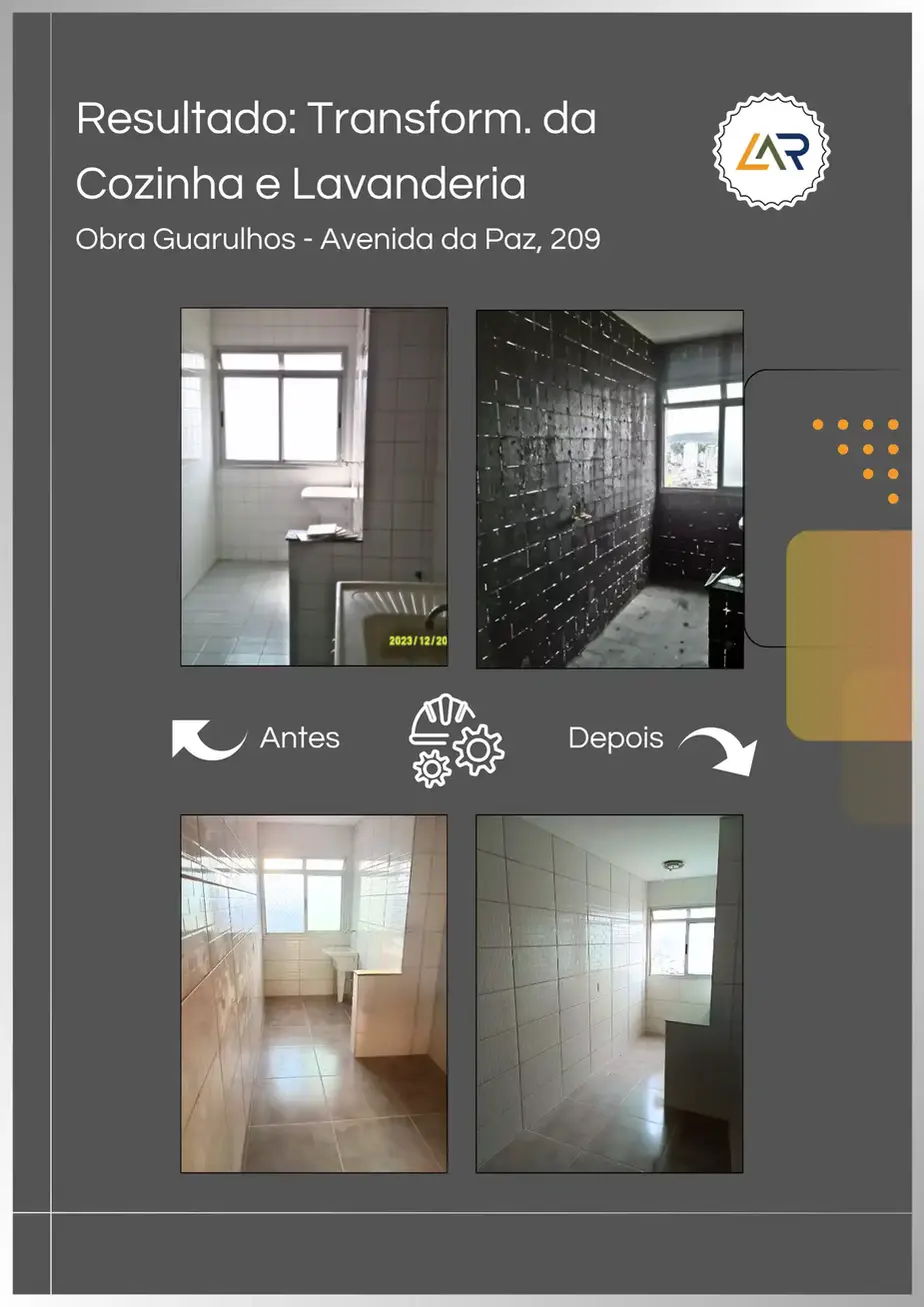 Resultado da transformação da cozinha e lavanderia pela Lar Pontual Engenharia.