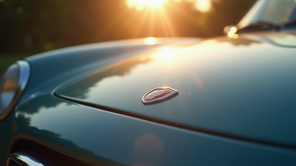 Close-up view of a shiny car hood reflecting sunlight