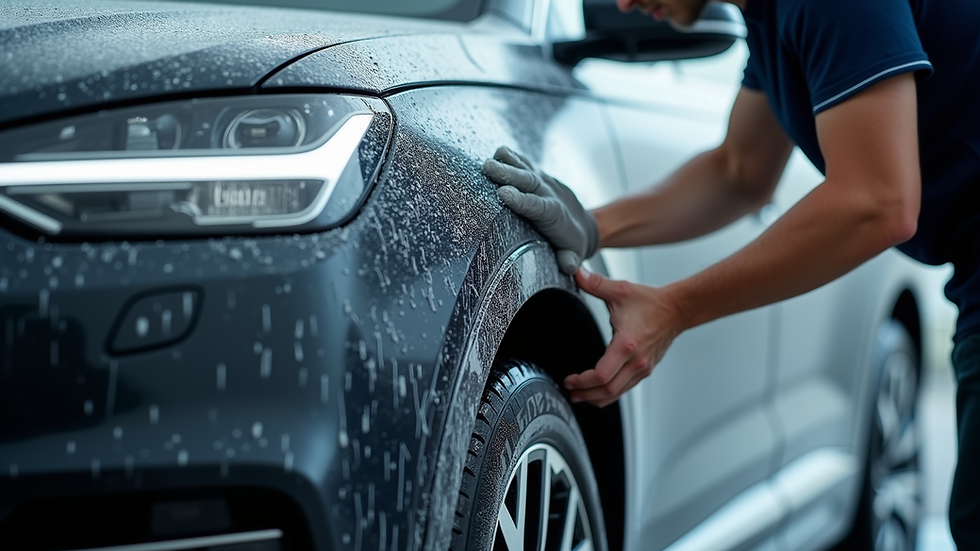Close-up view of a luxury SUV being hand-waxed during a mobile car wash service